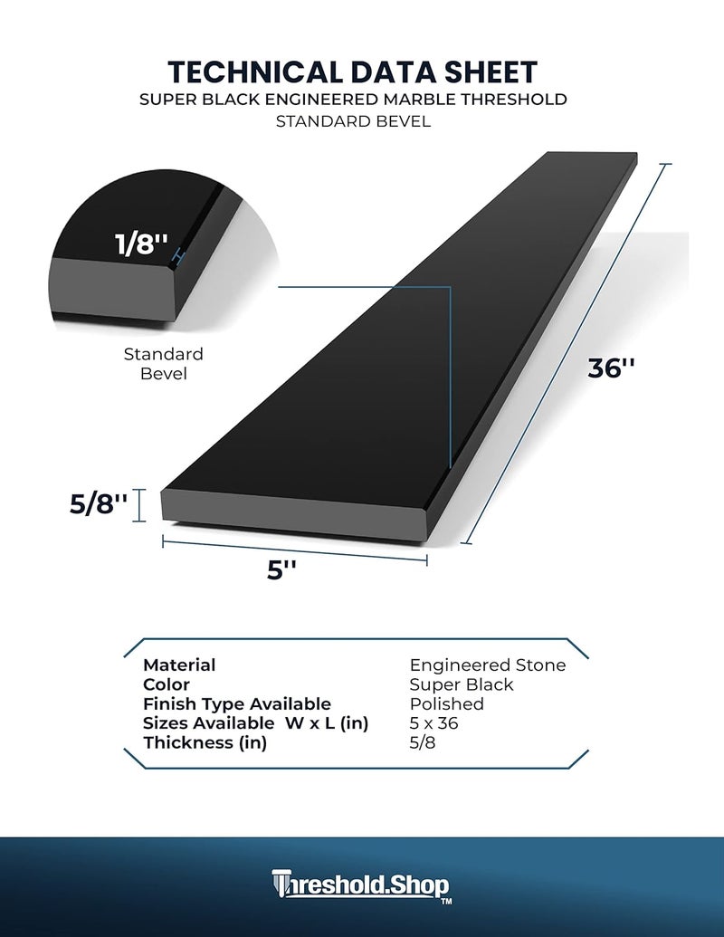 THRESHOLD Super Black Engineered Marble for Shower Curb, Bathroom Vanity Backsplash, Window Sill, Door Transitions (5" x 36") - Image 5